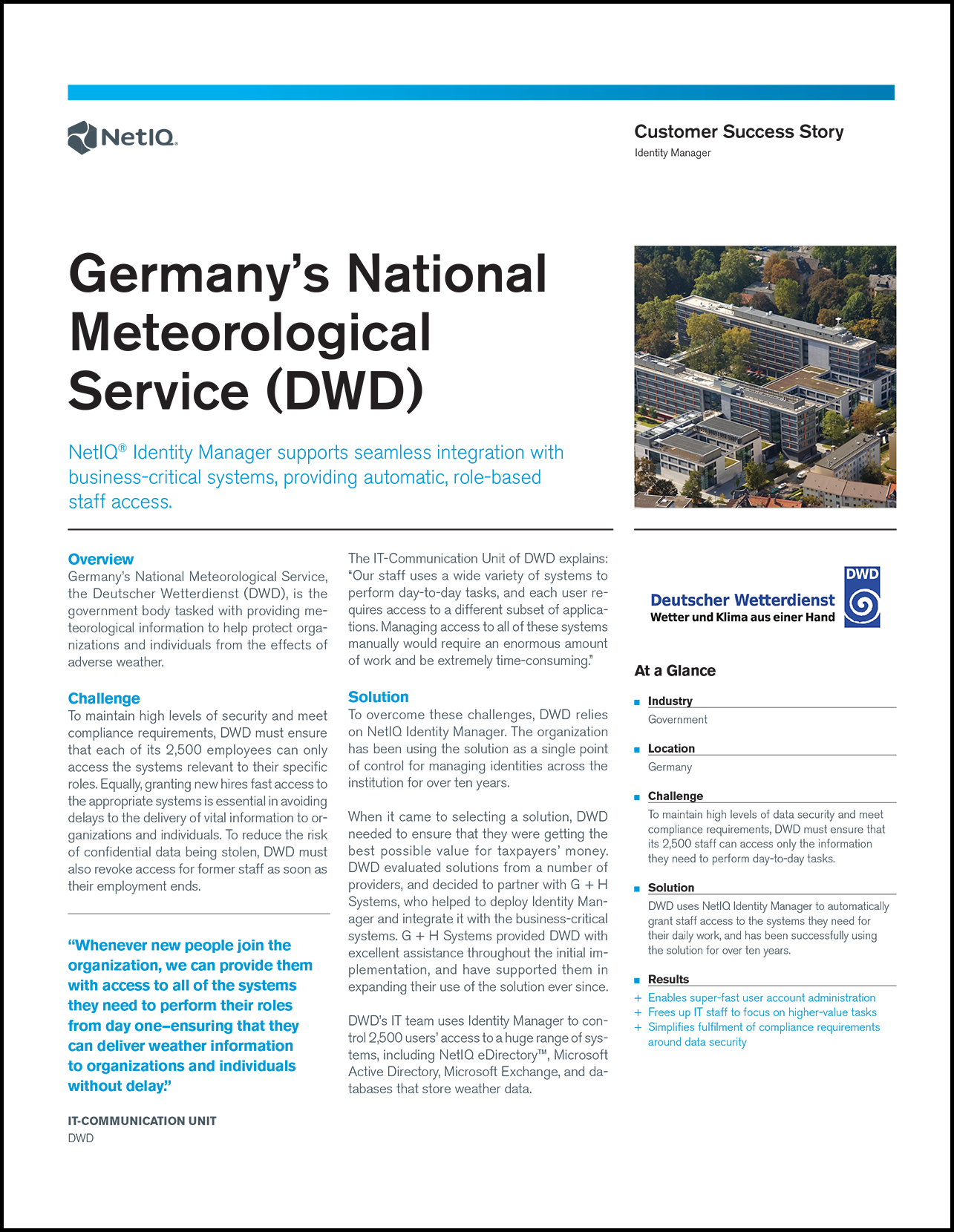 NetIQ Identity Manager Supports Seamless Integration for Germany's National Meteorological Service preview